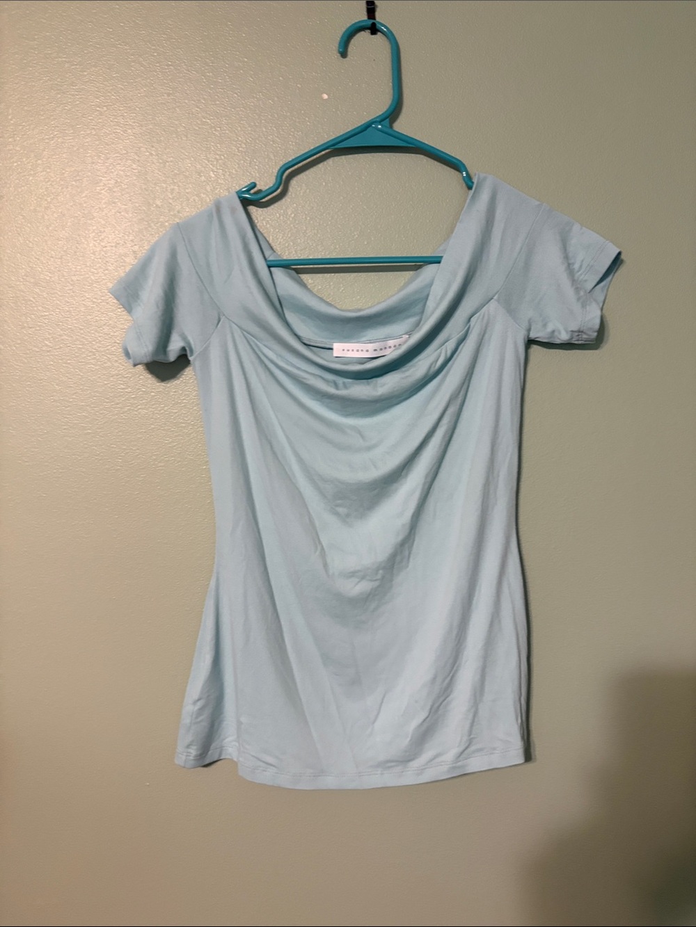 Susana Monaco Light Blue Draped Cowl Short Sleeve Top